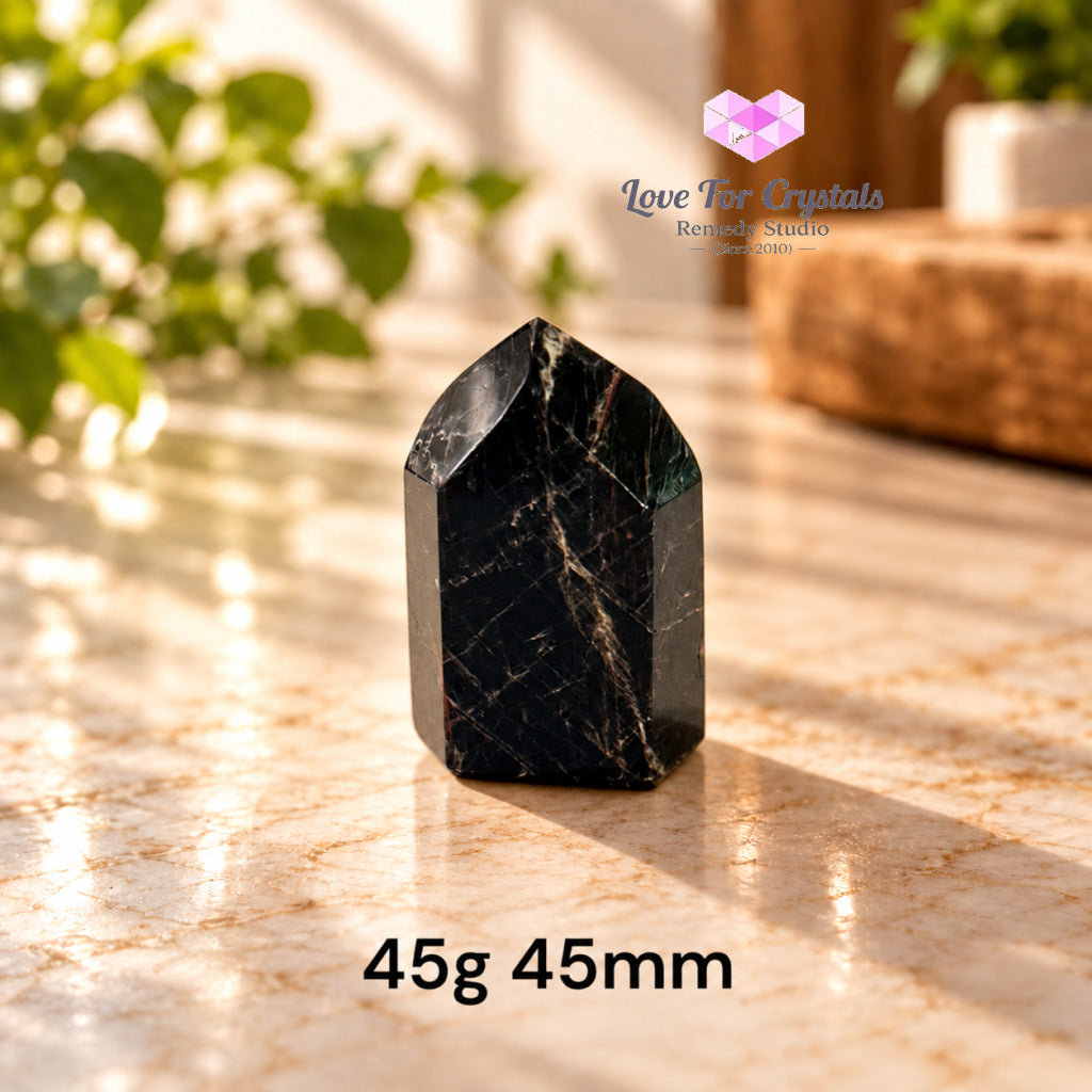 Black Tourmaline with Feldspar Mini Tower AAA (Brazil) - 45g 45mm - Black tourmaline
