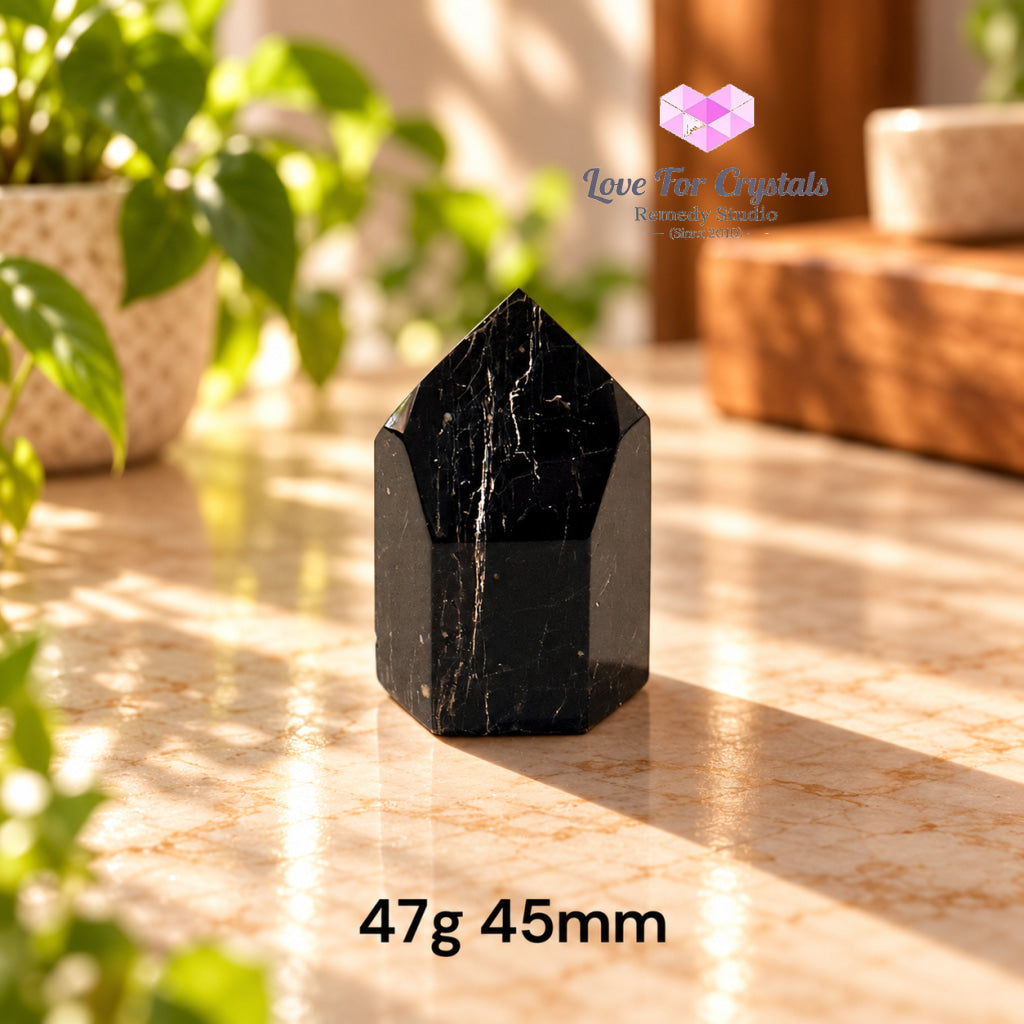 Black Tourmaline with Feldspar Mini Tower AAA (Brazil) - 47g 45mm - Black tourmaline