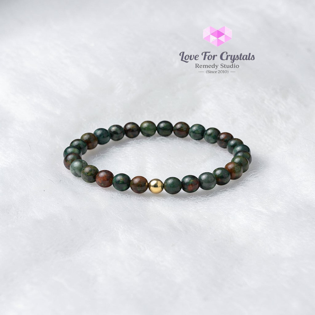Bloodstone Good Health 6mm Bracelet with 14k gold filled bead Bracelets & Bangles