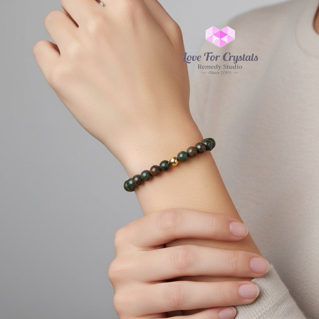 Bloodstone Good Health 6mm Bracelet with 14k gold filled bead Bracelets & Bangles