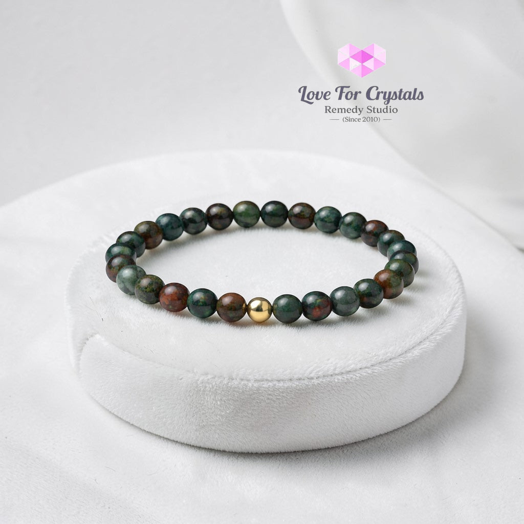Bloodstone Good Health 6mm Bracelet with 14k gold filled bead Bracelets & Bangles