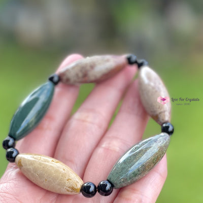 Bloodstone (Long Rice Shaped Beads) With Onyx Bracelet Bracelets