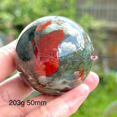 Bloodstone Spheres With Wooden Stand (India)Good Health 203G 50Mm Crystal