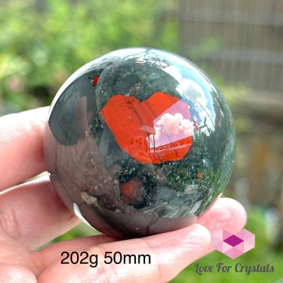 Bloodstone Spheres With Wooden Stand (India)Good Health 202G 50Mm Crystal
