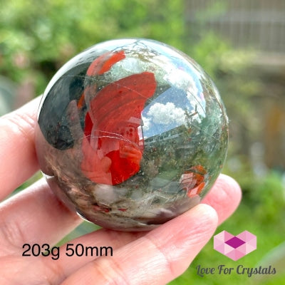 Bloodstone Spheres With Wooden Stand (India)Good Health 203G 50Mm Crystal
