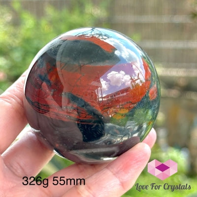 Bloodstone Spheres With Wooden Stand (India)Good Health 326G 55Mm Crystal