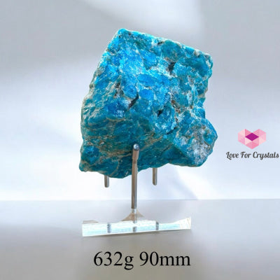Blue Apatite Raw With Acrylic Stand (Large) 632G 90Mm Crystals