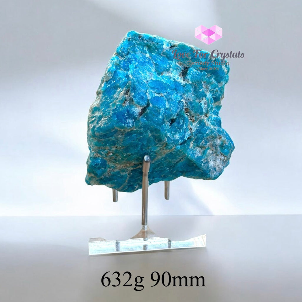 Blue Apatite Raw With Acrylic Stand (Large) 632G 90Mm Crystals