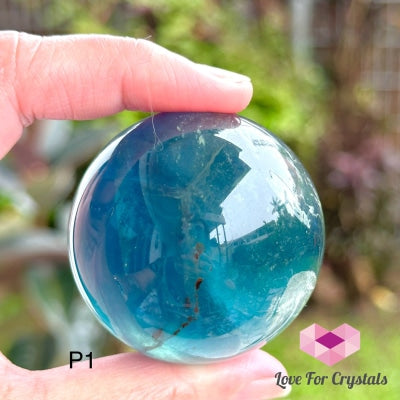 Blue Fluorite Sphere With Wooden Base 45Mm (Rare!) Aaa Grade Photo 1 Crystal Sphere