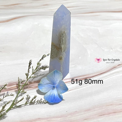 Blue Lace Agate Drusy Tower Point 51G 80Mm Polished Crystals