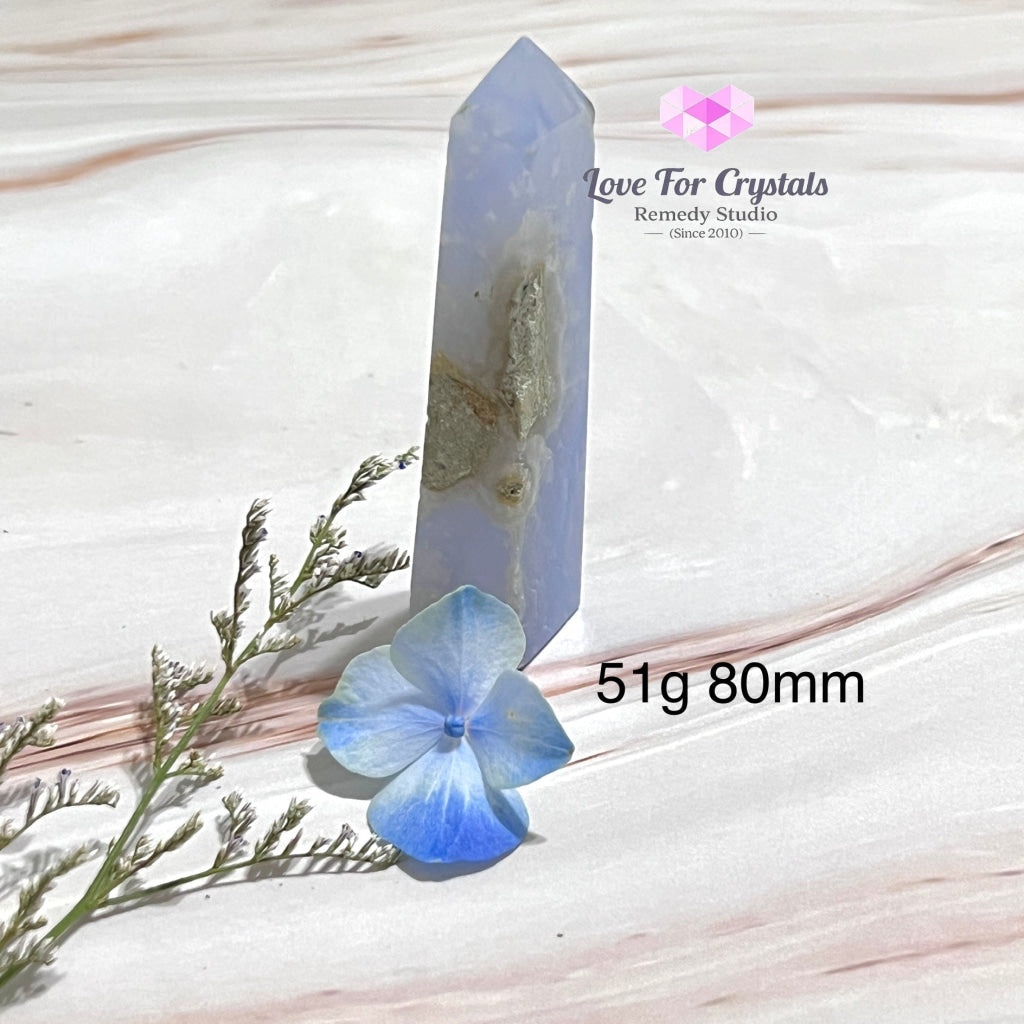 Blue Lace Agate Drusy Tower Point 51G 80Mm Polished Crystals