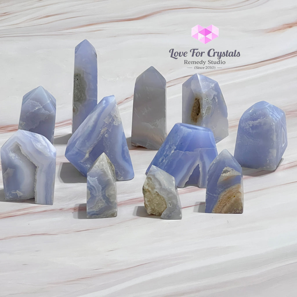 Blue Lace Agate Drusy Tower Point Polished Crystals