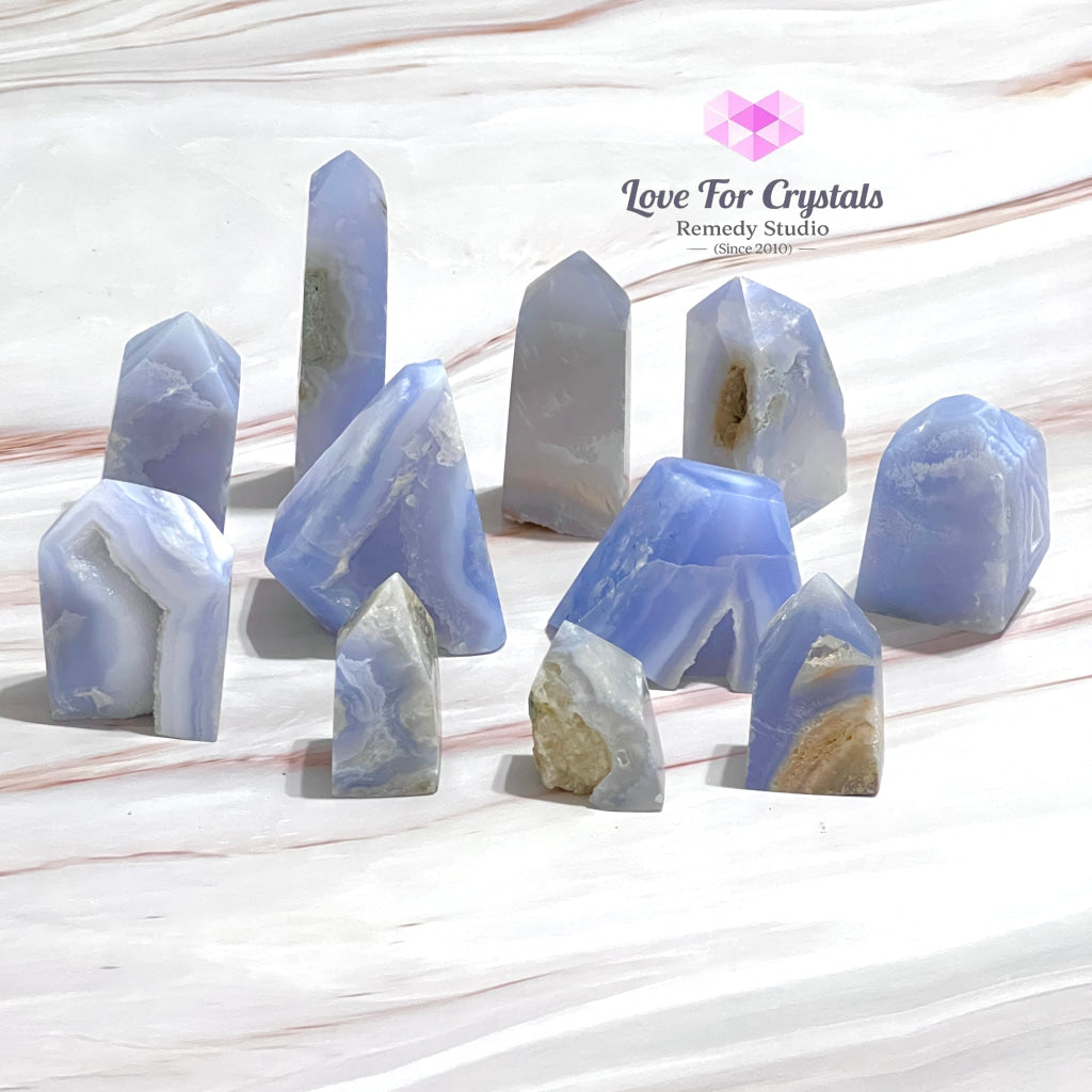 Blue Lace Agate Drusy Tower Point Polished Crystals