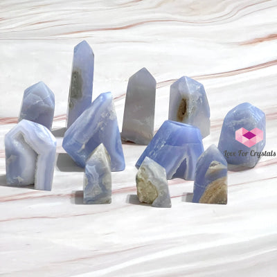 Blue Lace Agate Drusy Tower Point Polished Crystals