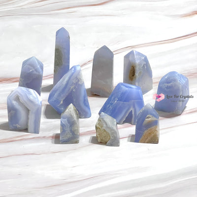 Blue Lace Agate Drusy Tower Point Polished Crystals