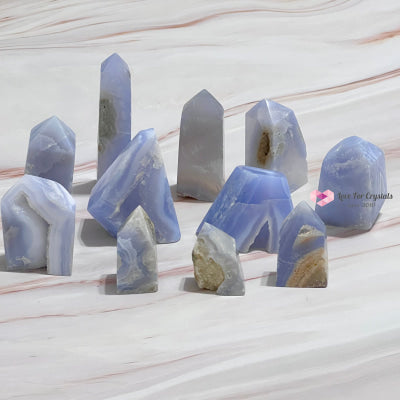Blue Lace Agate Drusy Tower Point Polished Crystals