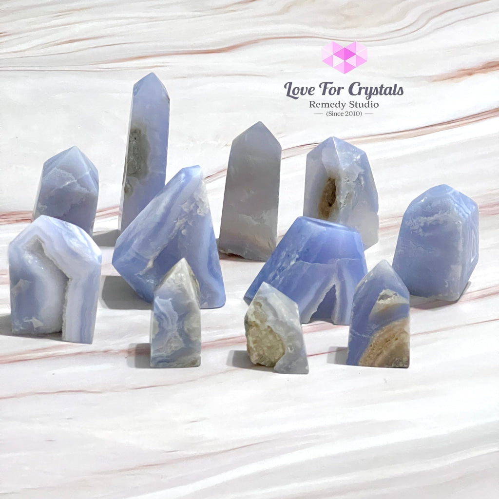 Blue Lace Agate Drusy Tower Point Polished Crystals