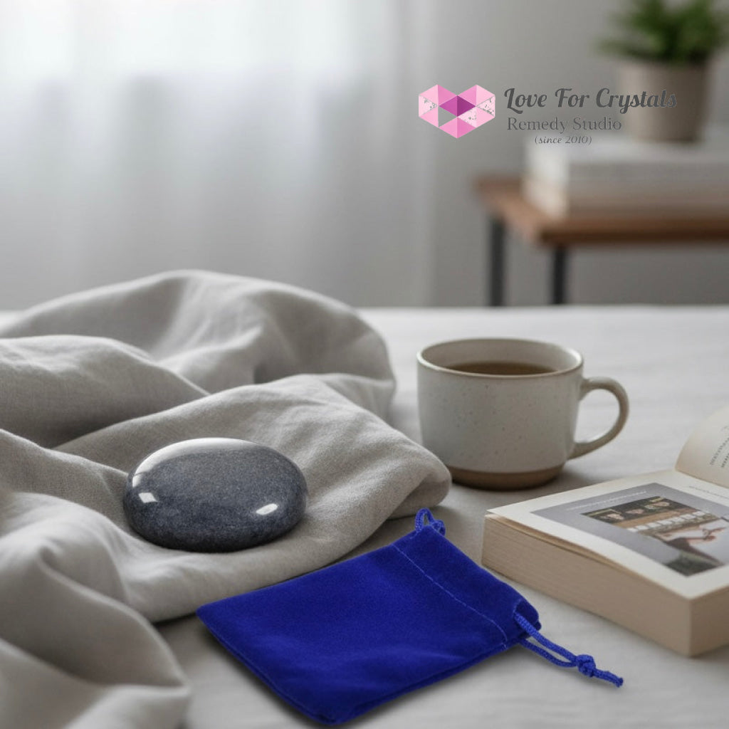 Blue Quartz Calming Palm Stone 45mm (Encoded & activated)