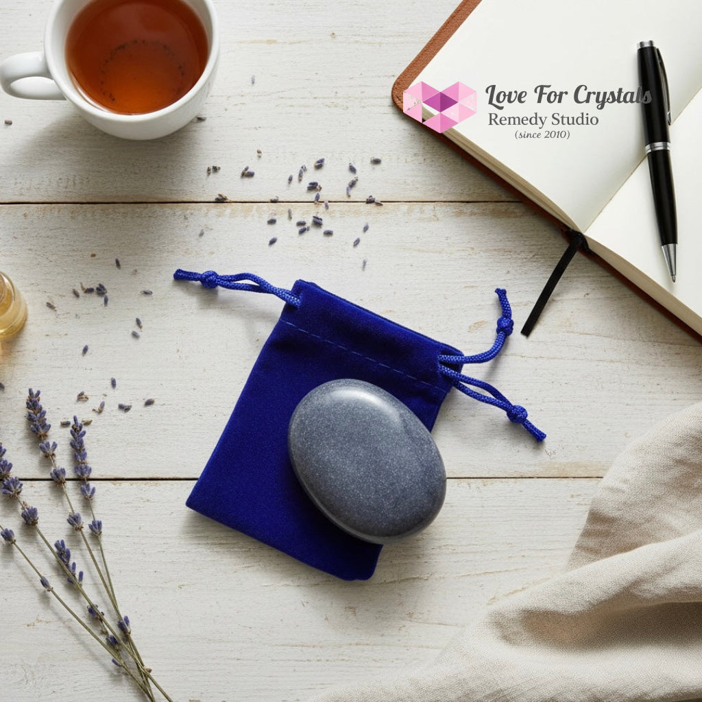 Blue Quartz Calming Palm Stone 45mm (Encoded & activated)