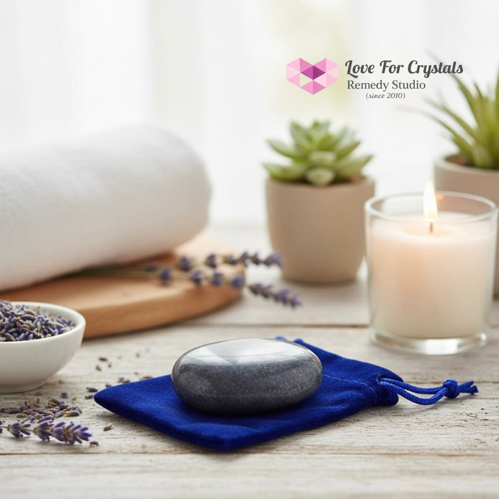 Blue Quartz Calming Palm Stone 45mm (Encoded & activated)