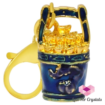 Bucket Of Gold Keychain Amulet (Feng Shui 2024) 1.8X1.8X3Cm Blue For Health Feng Shui 2024