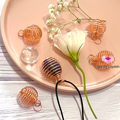 Cage Wire Pendant For Tumbled Stones (Copper Rose)