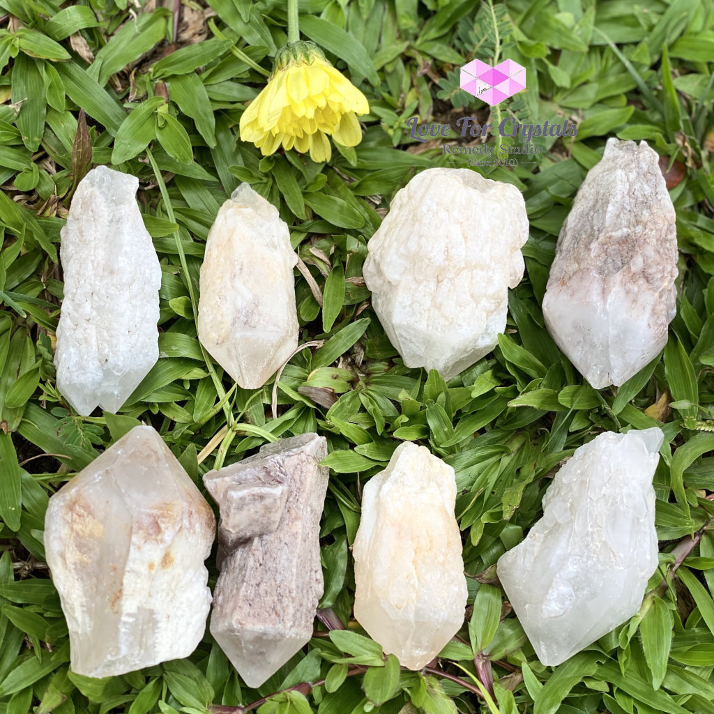Candle Quartz Crystal With Lenticular Calcite Coating (Madagascar)