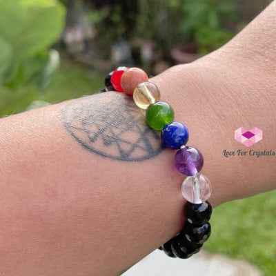 Chakra Protects Bracelet (Black Tourmaline Faceted With 7 Stones) Bracelets & Bangles