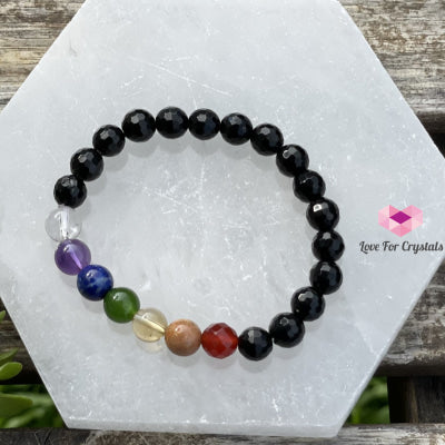 Chakra Protects Bracelet (Black Tourmaline Faceted With 7 Stones) Bracelets & Bangles