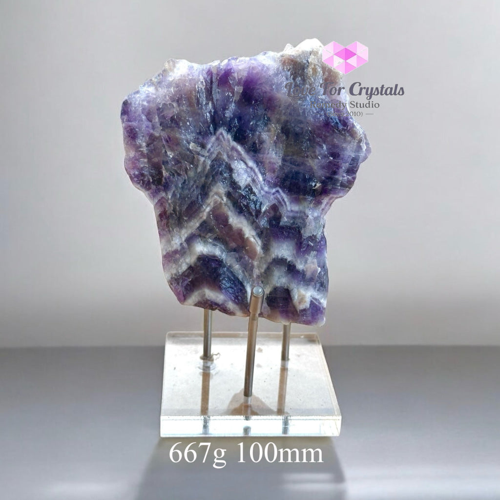 Chevron Amethyst Natural Raw Large With Acrylic Stand (Brazil) 667G 100Mm Crystals