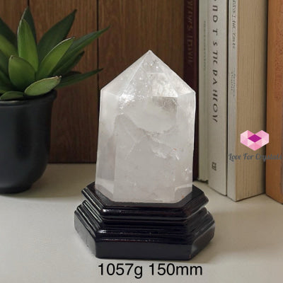 Clear Quartz Anchor Pointer with Wooden Stand 1057g 150mm Clear quartz