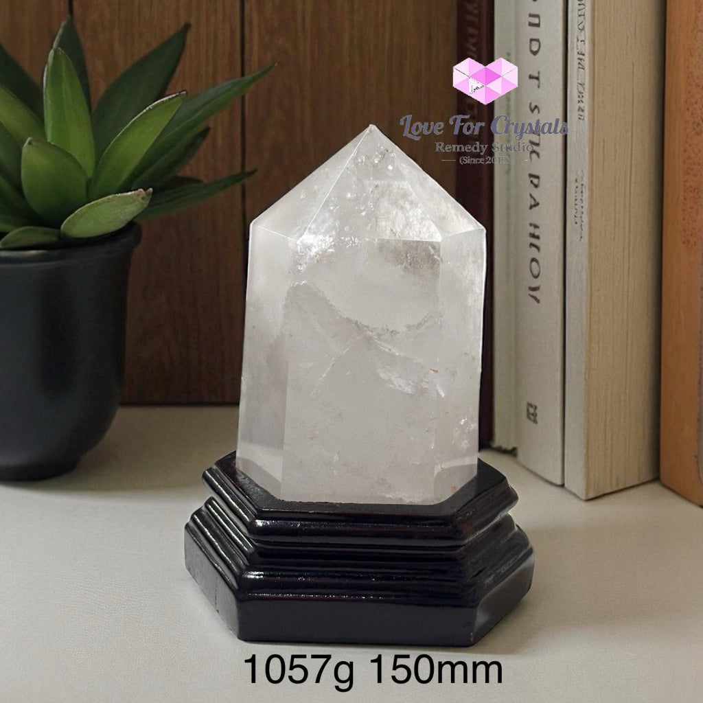 Clear Quartz Anchor Pointer with Wooden Stand 1057g 150mm Clear quartz