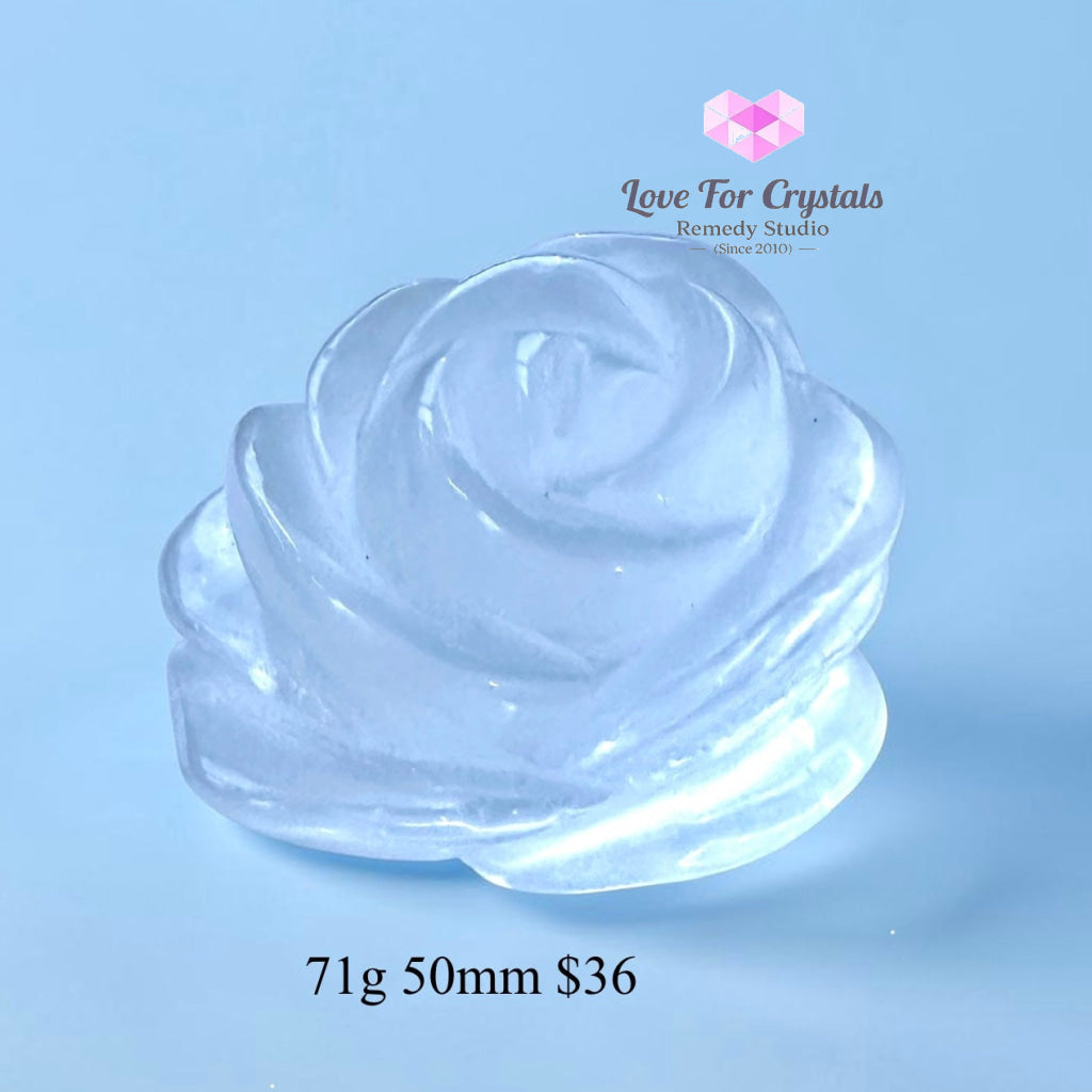 Clear Quartz Rose Carving (Beauty & Positivity) - 71g 50mm - Clear quartz