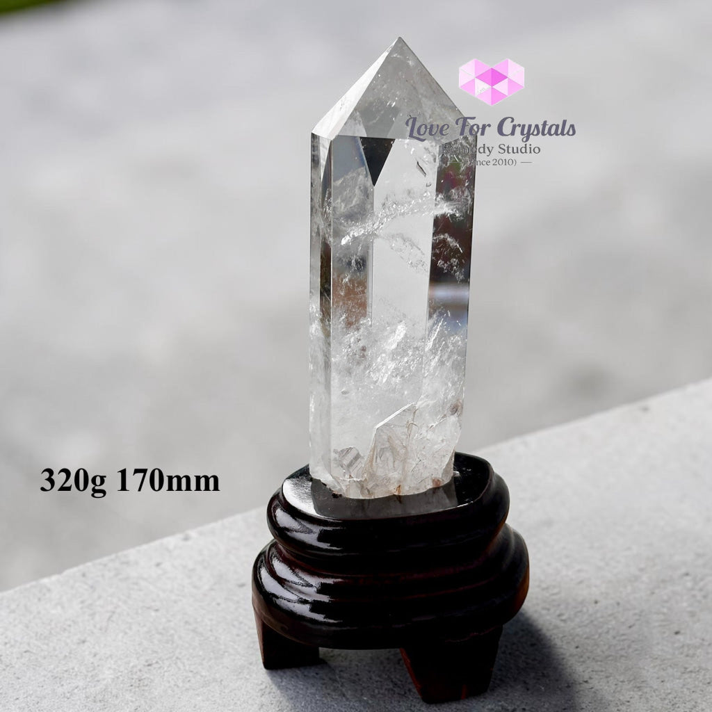 Clear Quartz Tower Anchor Point with Stand (Premium AAA Grade) - 320g 170mm - Clear quartz