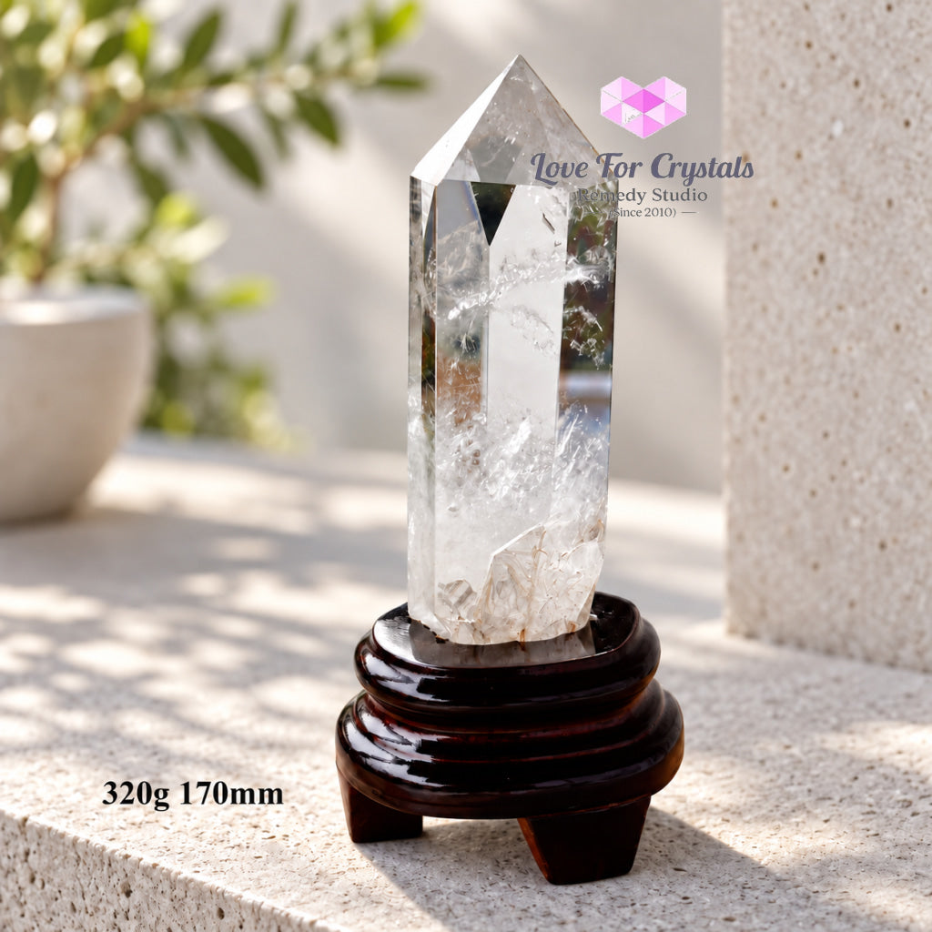 Clear Quartz Tower Anchor Point with Stand (Premium AAA Grade) - 320g 170mm - Clear quartz