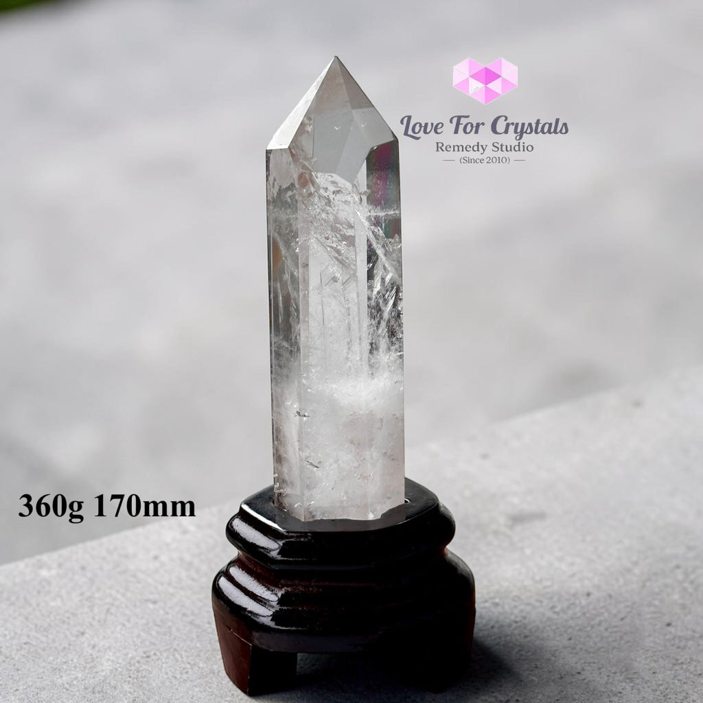 Clear Quartz Tower Anchor Point with Stand (Premium AAA Grade) - 360g 170mm - Clear quartz