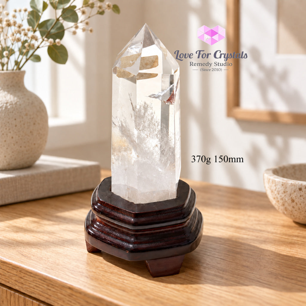 Clear Quartz Tower Anchor Point with Stand (Premium AAA Grade) - 370g 150mm - Clear quartz