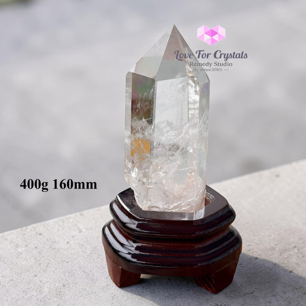 Clear Quartz Tower Anchor Point with Stand (Premium AAA Grade) - 400g 160mm - Clear quartz