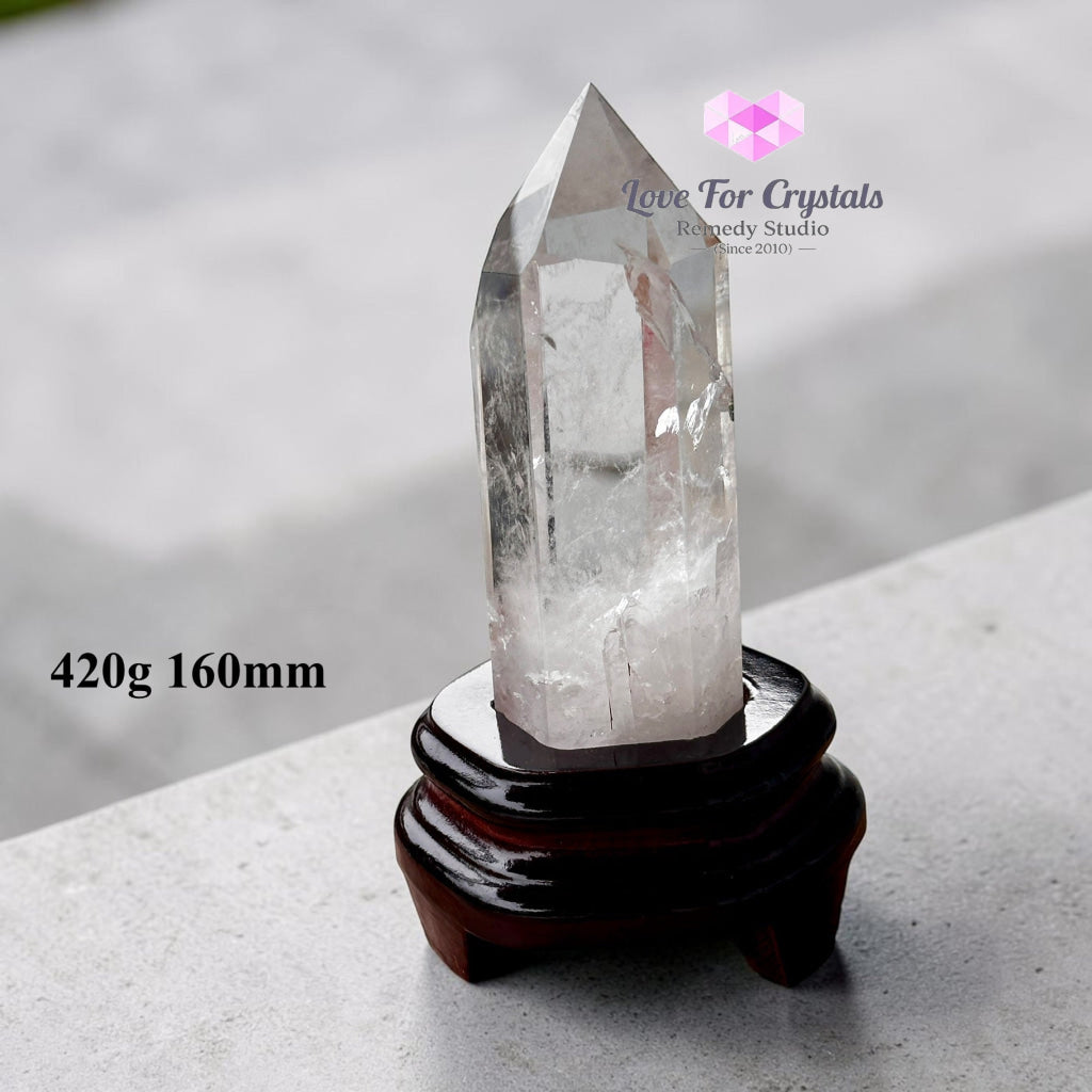 Clear Quartz Tower Anchor Point with Stand (Premium AAA Grade) - 420g 160mm - Clear quartz