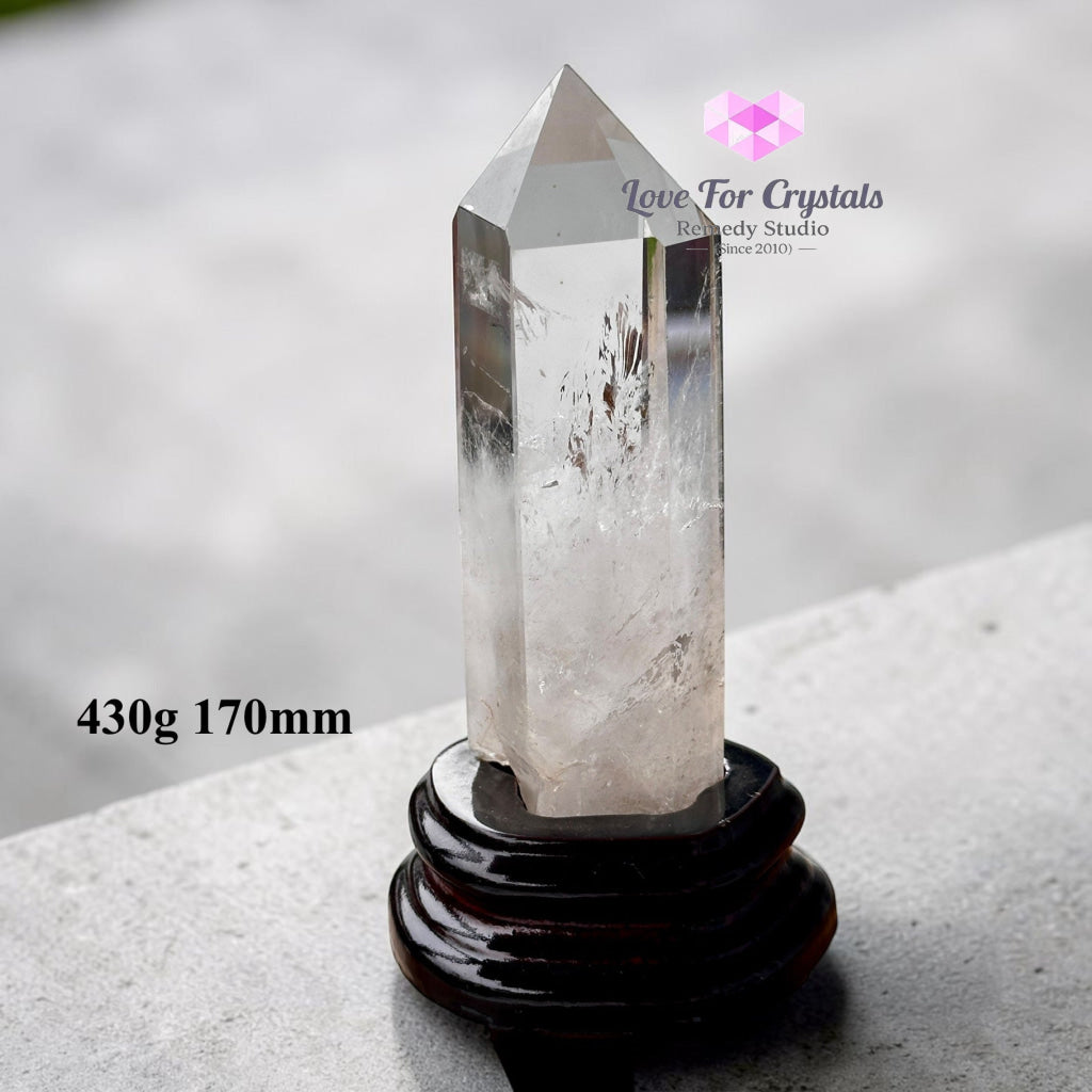 Clear Quartz Tower Anchor Point with Stand (Premium AAA Grade) - 430g 170mm - Clear quartz