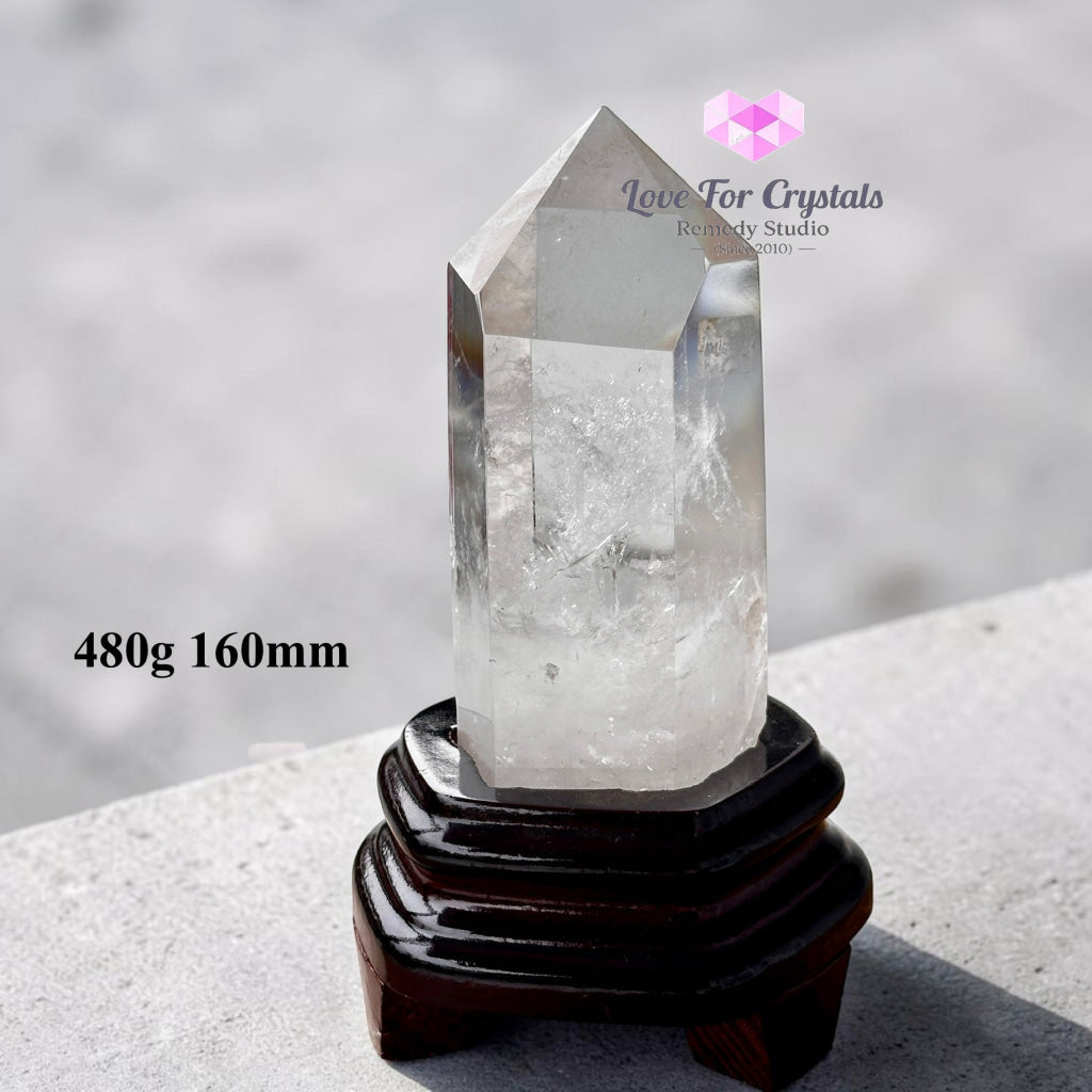 Clear Quartz Tower Anchor Point with Stand (Premium AAA Grade) - 480g 160mm - Clear quartz
