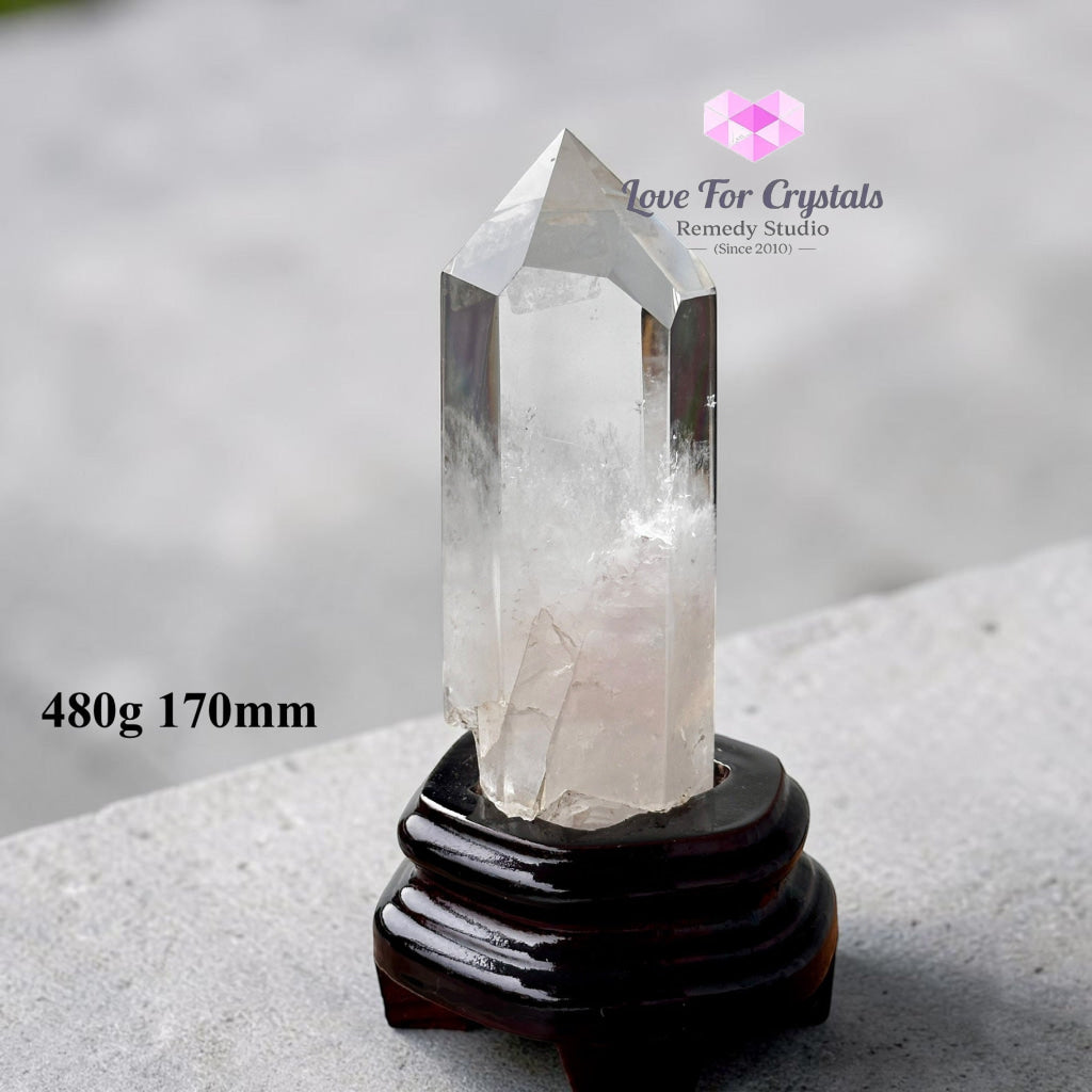 Clear Quartz Tower Anchor Point with Stand (Premium AAA Grade) - 480g 170mm - Clear quartz
