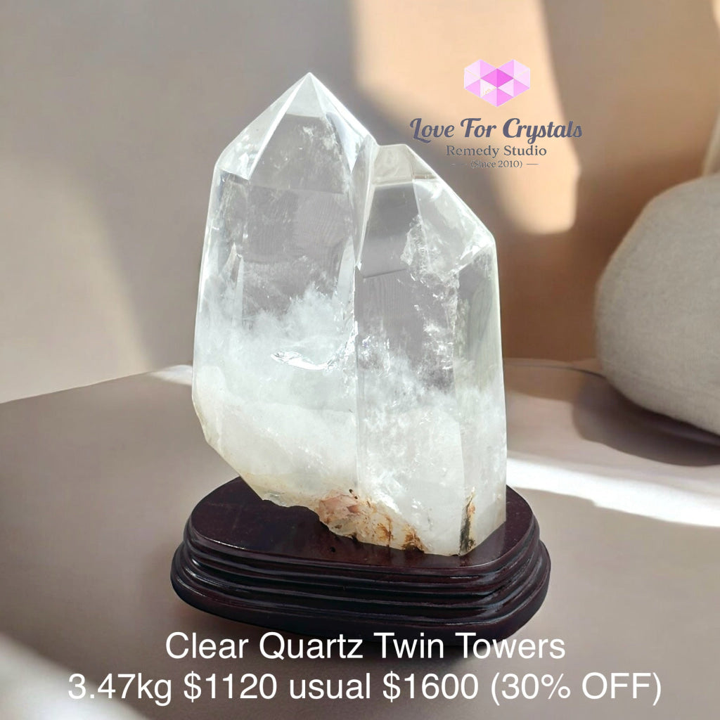 Clear Quartz Twin Towers With Stand High Grade (30% Off) Brazil