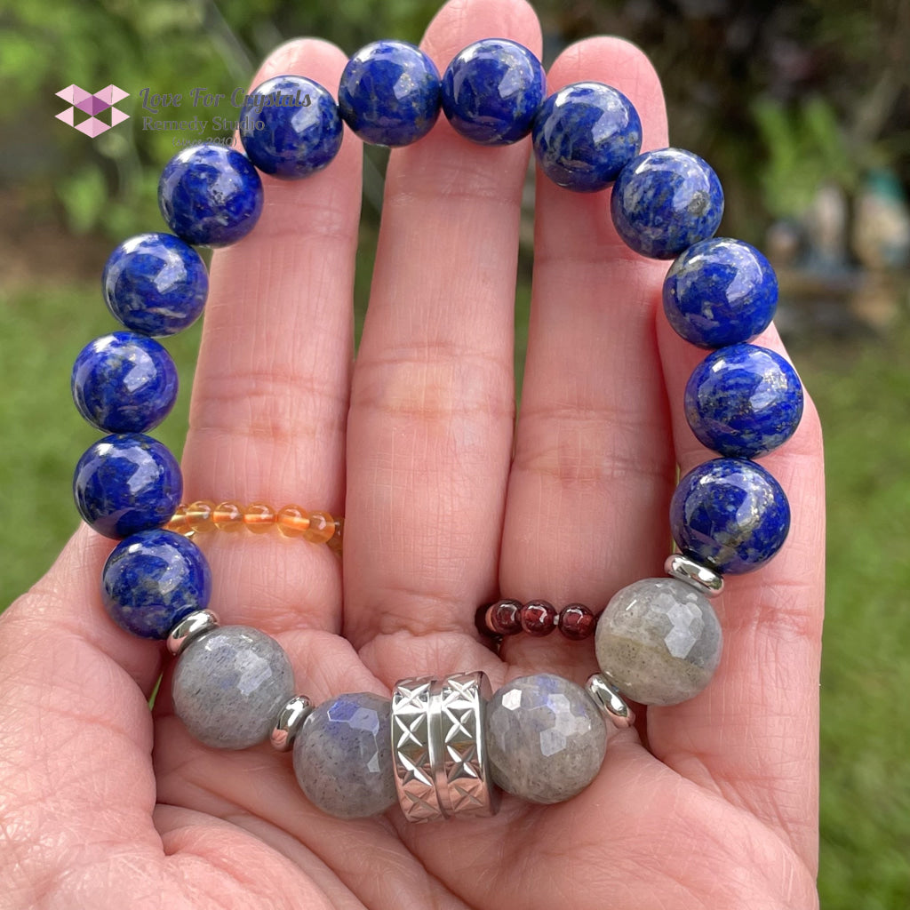 Courage Crystal Remedy Bracelet For Men (Premium Series) 10Mm Lapis Lazuli Labradorite Stainless