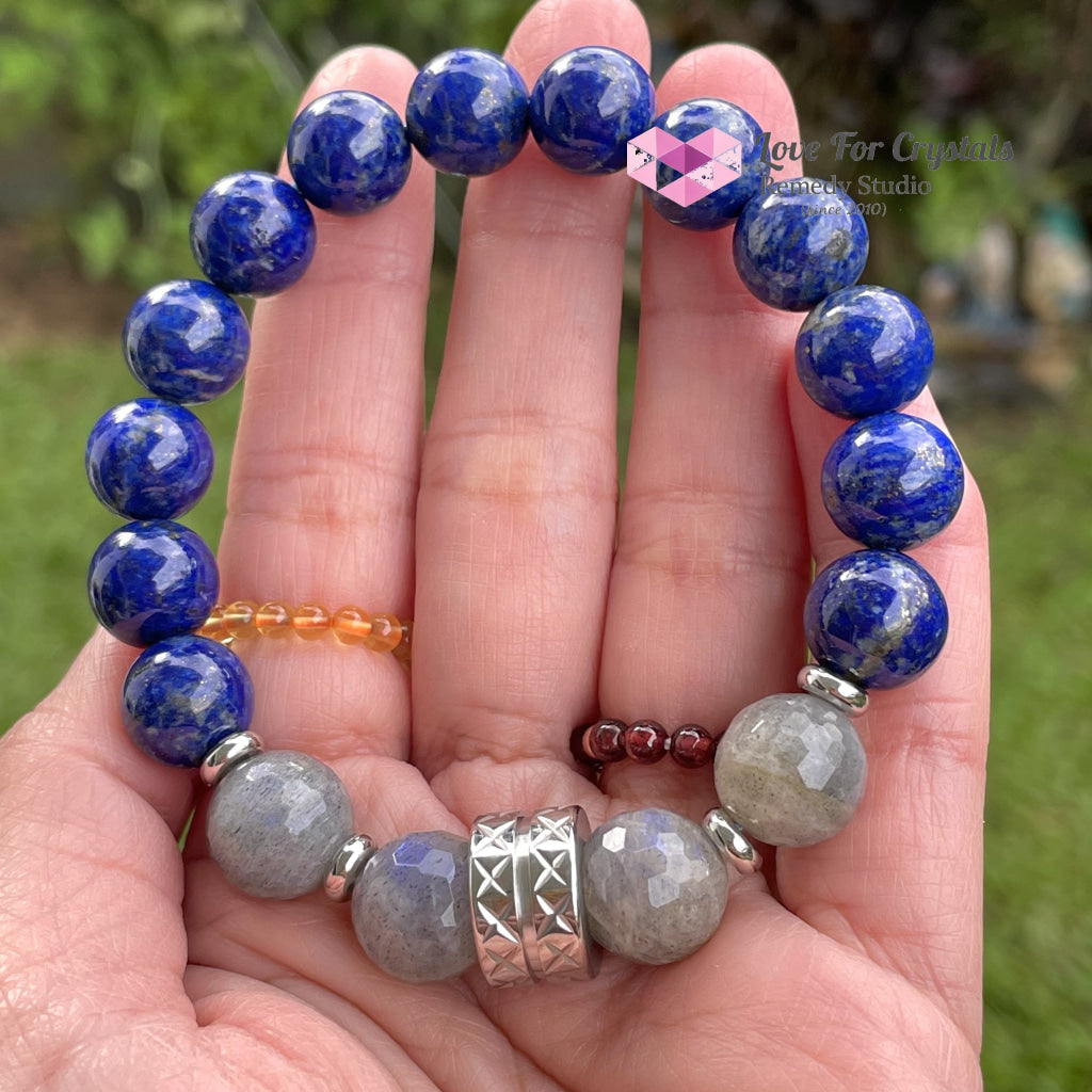 Courage Crystal Remedy Bracelet For Men (Premium Series) 10Mm Lapis Lazuli Labradorite Stainless