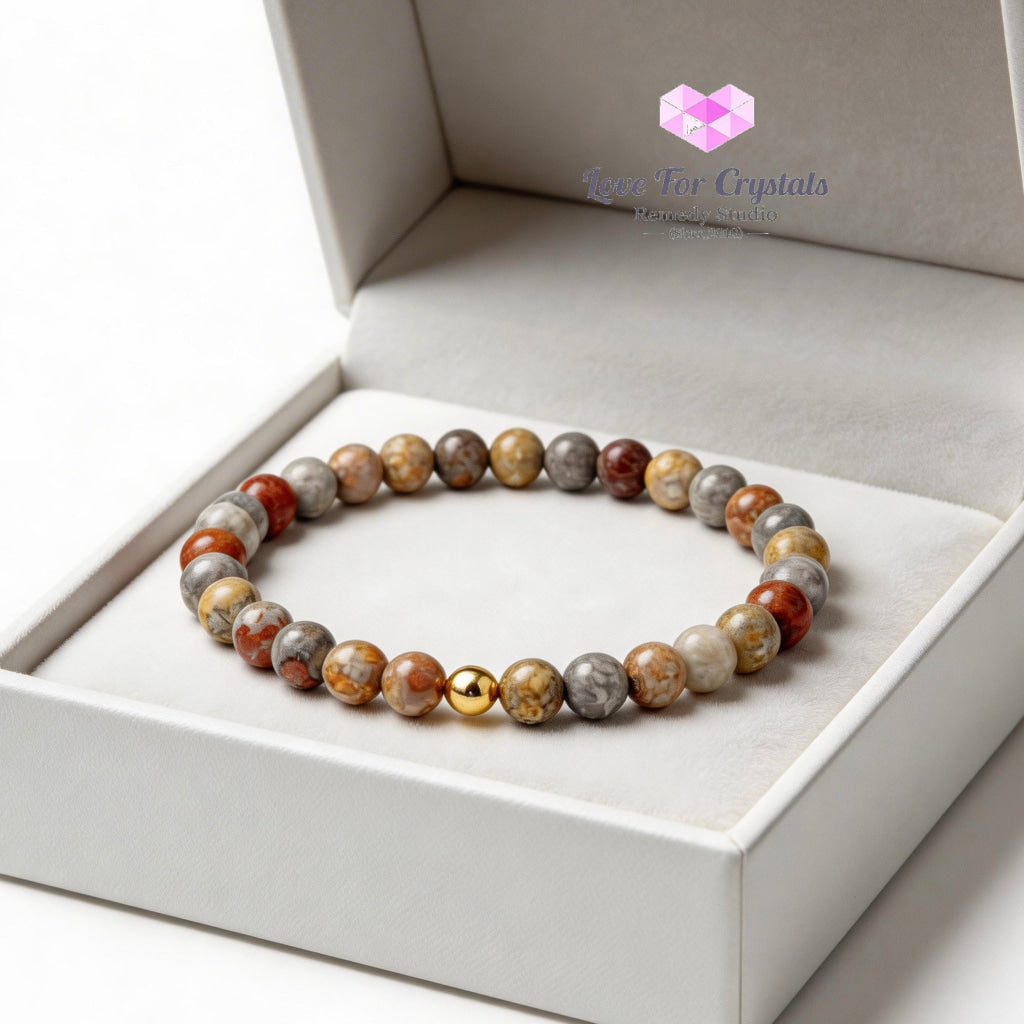 Crazy Lace Agate Emotional Stability 6mm Bracelet with 14k gold filled bead Bracelets & Bangles