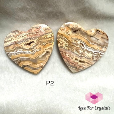 Crazy Lace Agate Hearts (Handcarved) P2 Pair Of Carved Crystal