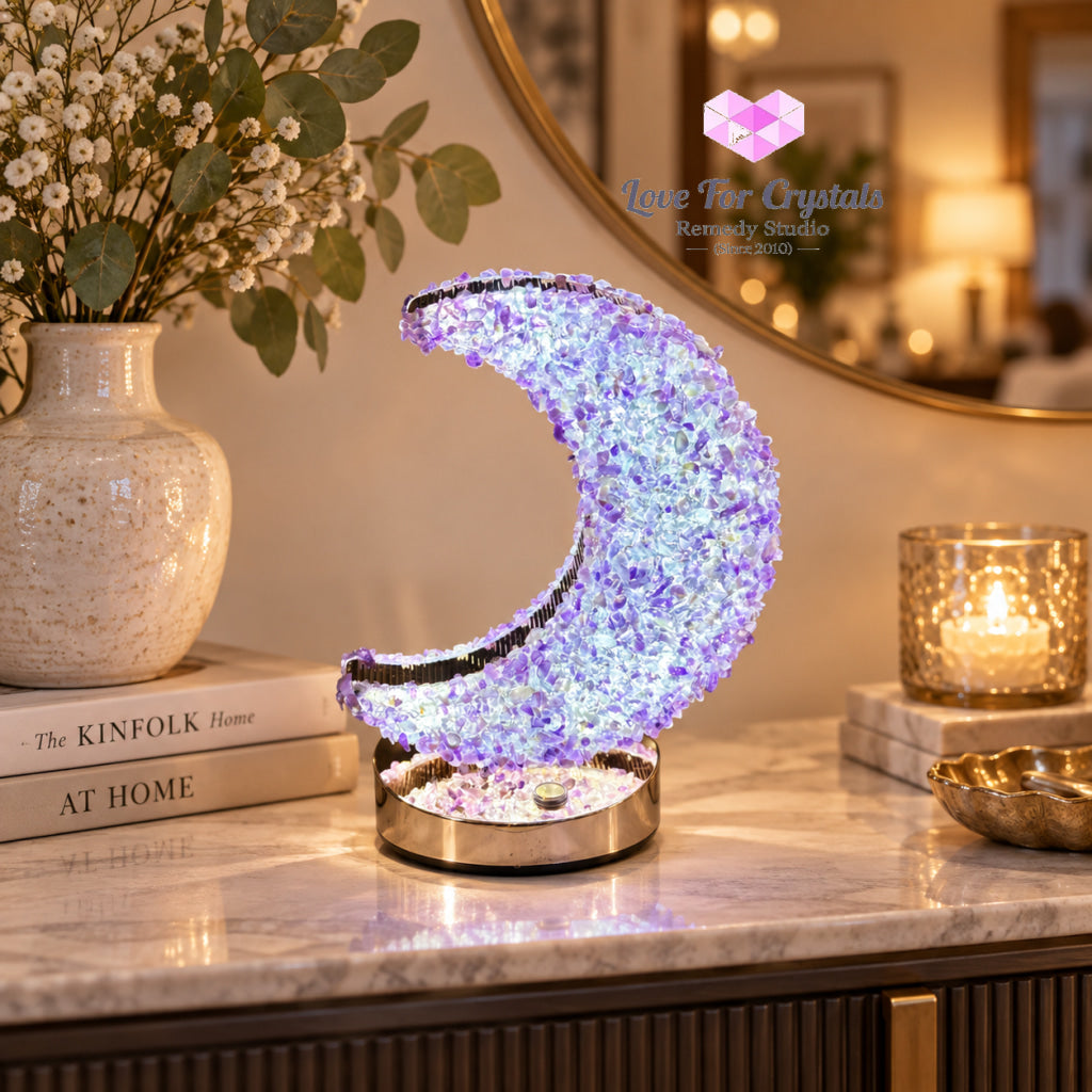 Crystal Rechargeable Lamp - Moon- Amethyst - Crystals