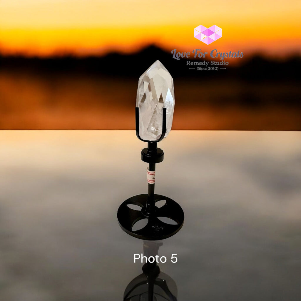 Crystalline Transmitter (Multi Faceted Brazil Clear Quartz On Stand)Pre-coded & Activated Clear quartz