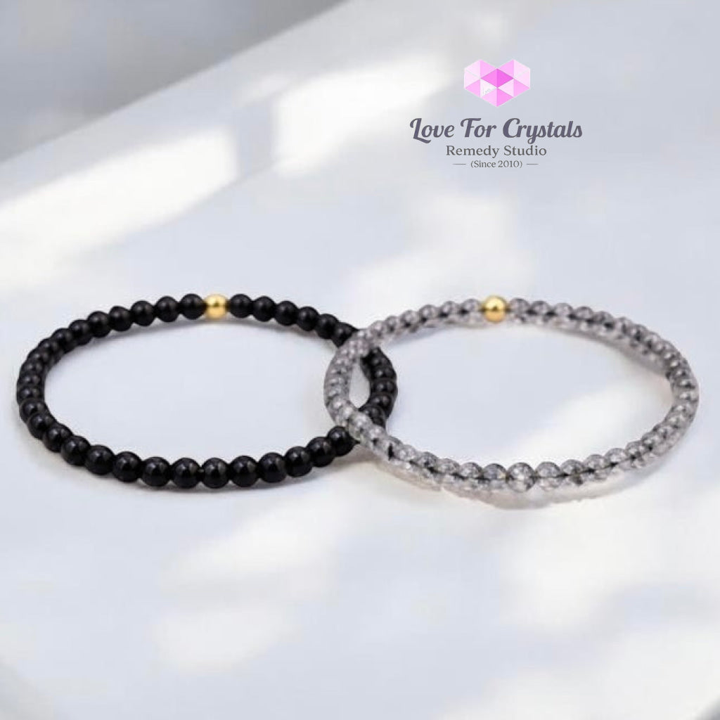 Daily Protection Duo Bracelet Set (4mm Black Tourmaline & Black Rutile with 14k gold filled) Encoded & Activated